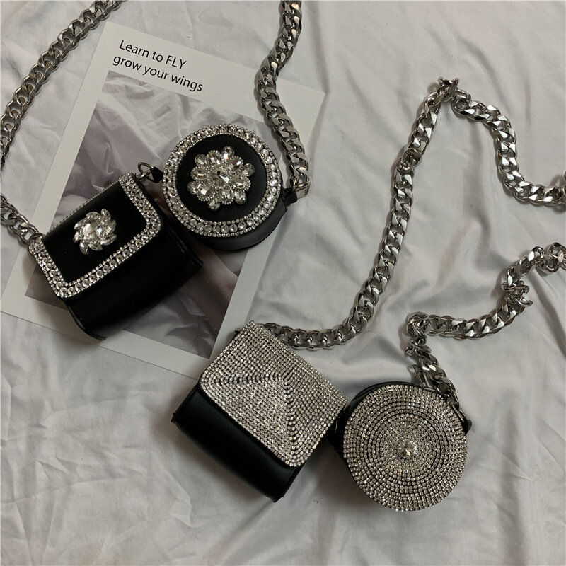Tas selempang Mini dekorasi kemasan wanita kancing berlian 2 tas bahu rantai dompet wanita mewah desainer