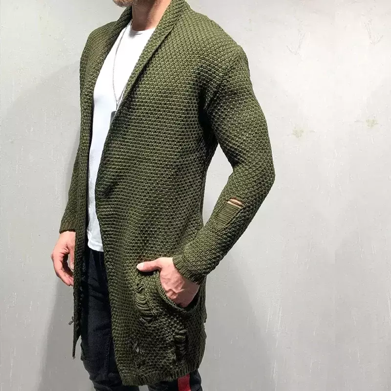 Jesienno-zimowy sweter męski ciepły średniej długości luźny kardigan dzianinowy płaszcz ubranek męski sweter kardigan męski