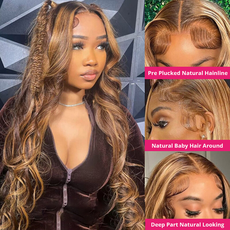 30 Inch Highlight Wig Human Hair Body Wave Lace Front Wig Brazilian Glueless Colored 13x4 13x6 Hd Lace Frontal Wigs For Women