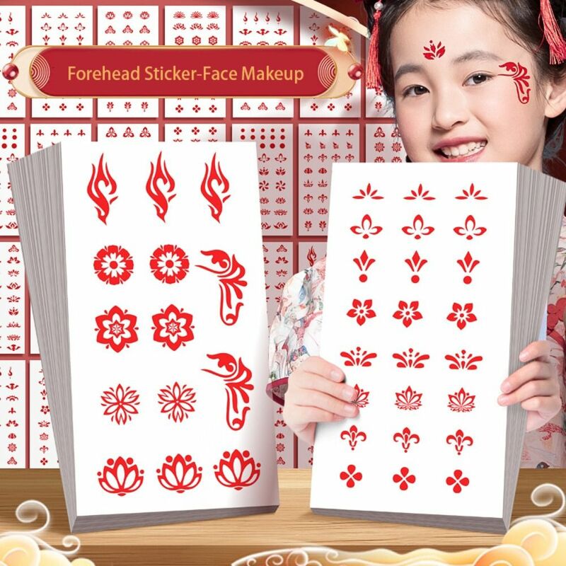 Stiker dahi pakaian kuno Model Tiongkok, stiker tato genggam untuk dahi sementara, stiker tato wajah Hanfu untuk anak-anak
