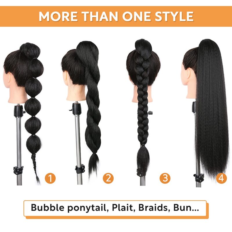 Ponytail Extension Kinky Straight Drawstring Ponytail for Black Women Yaki Synthetic Tails Hair Extensions Natural Black Ha