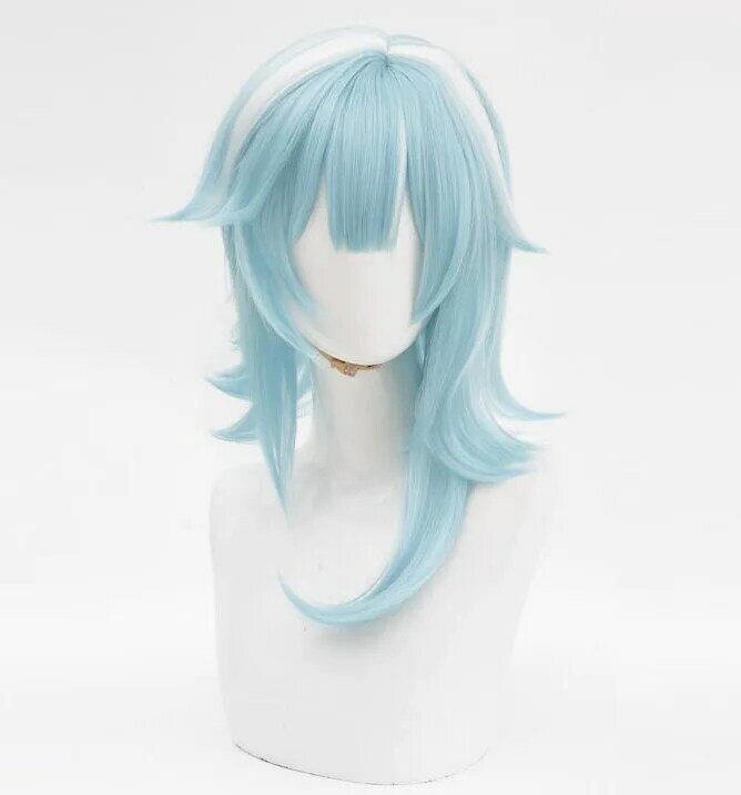 Eula-Peluca de Cosplay de fibra sintética de impacto Genshin, pelo corto, azul claro, Blanco mezclado, Eula