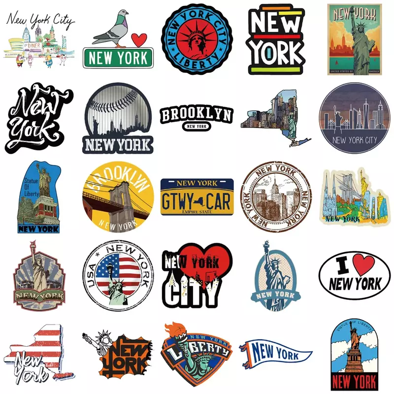 Autocollant graffiti des États-Unis, autocollant décoratif, New York, valises, téléphone portable, guitares, tasse à eau, casque, 50 pièces