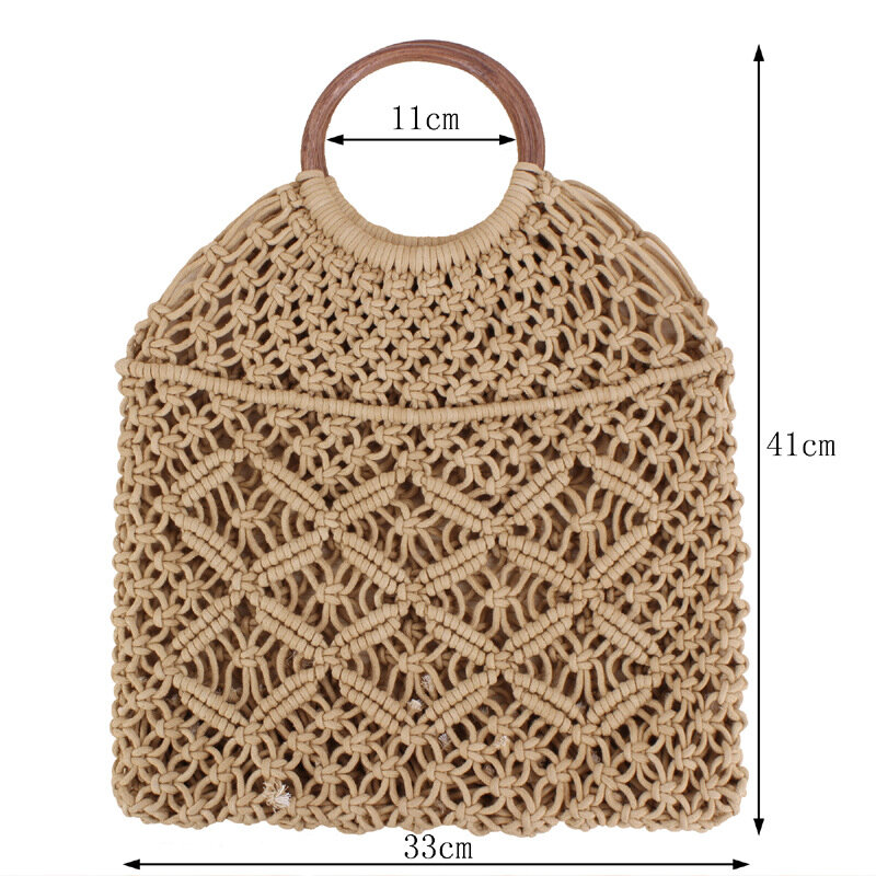 Straw Bag Top-handle Bag Cotton Bag Retro Folding Bag Female Bag Handbag Beach Holiday Hollow Large Capacity