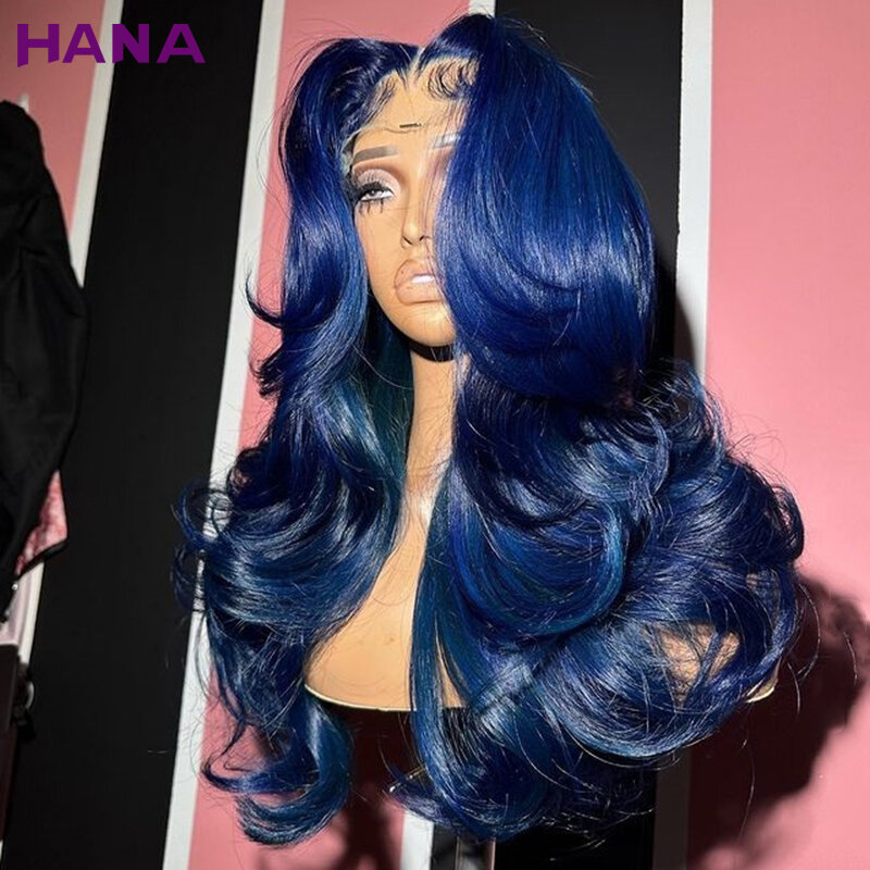 Полночно-синий 180% HD прозрачный парик 13x4 13x6 с волнистыми волосами, без клея, 6x4