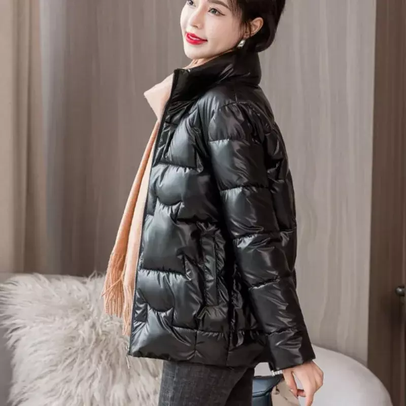 女性のためのハイカラービーンパーカー,流行のカジュアルな韓国のファッション,厚く,暖かく,愛らしい,きらめく気質,冬