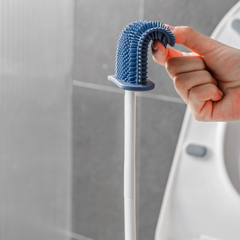 Silikon Sikat TPR Toilet dan Pemegang Sikat Toilet Mangkuk dengan Pemegang Set Hiasan Dinding Sikat Toilet Silikon Bulu untuk Lantai