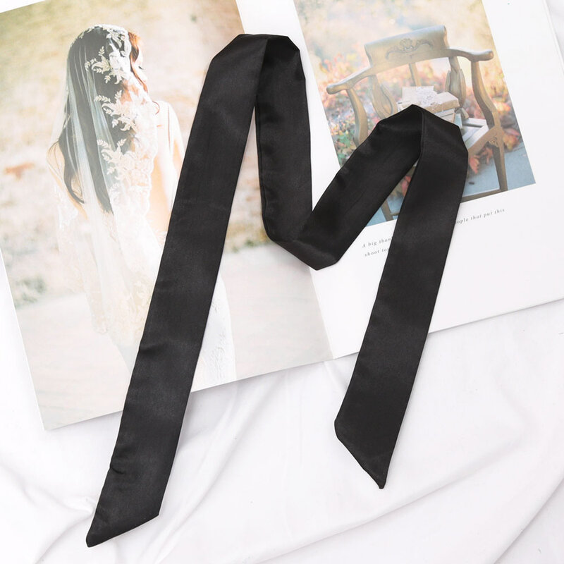 Bufanda corta estrecha para mujer, bandana de goma de seda de gasa de Color sólido, cinta negra para bolso, accesorios para mujer, 1 unidad, 100x4cm