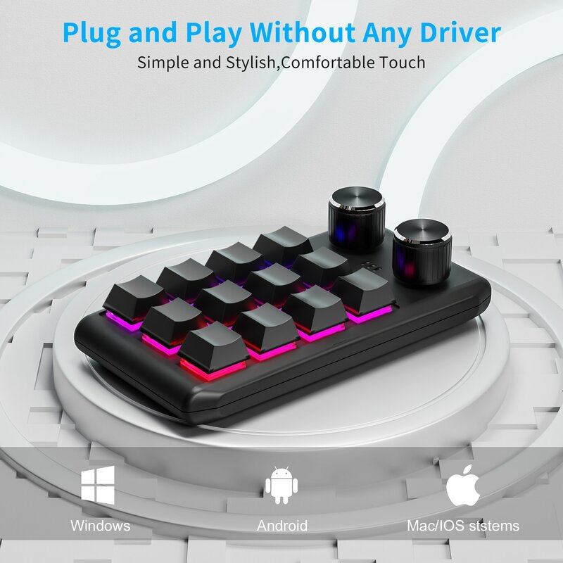 Pigments Macro-Clavier Bluetooth personnalisé à 2 boutons, clavier de jeu mécanique, hotswap Macropad, 12 touches, pâte à copier, mini bouton, RVB