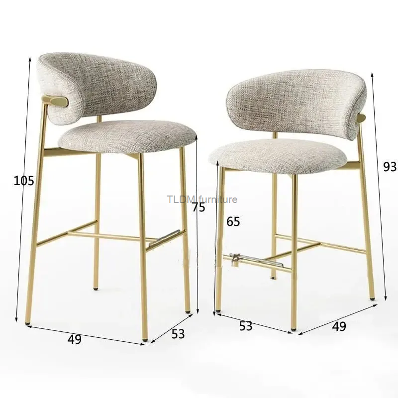 Modern Minimalista Front Desk High Bar Stool, Nordic Iron Cadeiras, Móveis de cozinha, Designer Back Bar Chair
