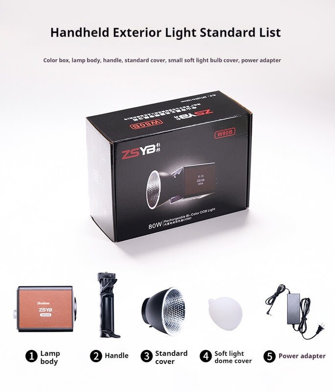 80W COB Video Light Outdoor Portable Bi-Color Fill Light W80B 2700K-6500K Photographic Studio LED Video Light Handheld lamp