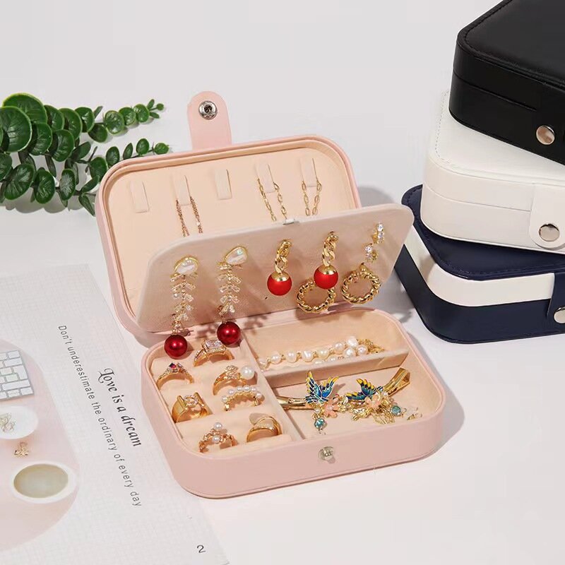 Joyero portátil de cuero con cremallera, caja organizadora de joyas, estuche de viaje para exhibición, botón de almacenamiento, 2022