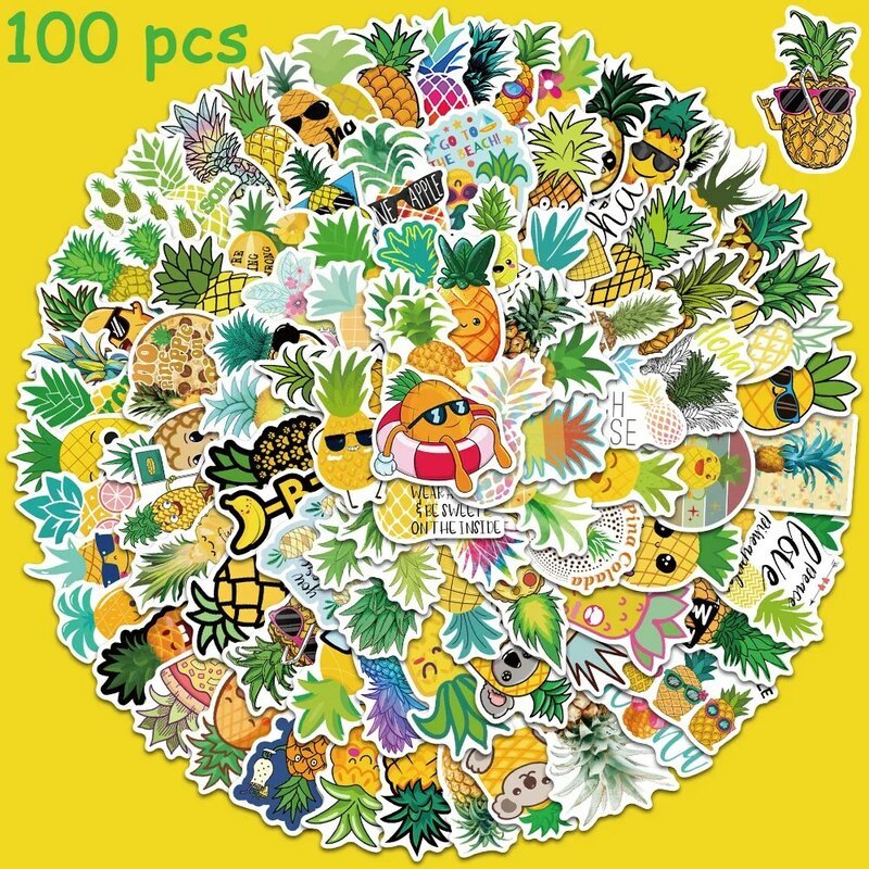 50/100pcs Cartoon Pineapple Cute Stickers Funny DIY Decals for Laptop Guitar Luggage Phone Cars Scrapbook Waterproof Sticker