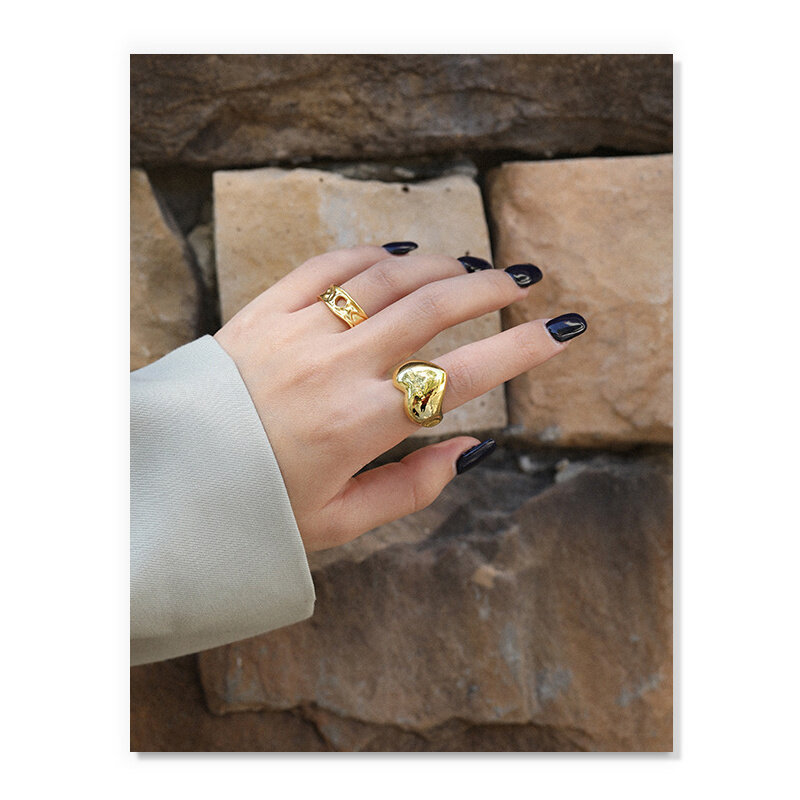 S'STEEL เกาหลีแหวน925เงินสเตอร์ลิงสำหรับผู้หญิง Minimalist Love รูปหัวใจเปิดแหวน Plata De Ley 925เครื่องประดับ Fine