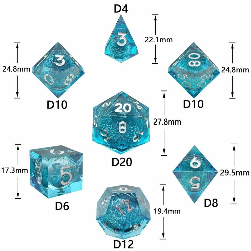 شفاف شارب الزاوية الراتنج النرد مجموعة ، D4 ، D6 ، D8 ، D10 ، D12 ، D20 ، متعدد السطوح النرد لألعاب الطاولة ، لعب الأدوار لعبة هدية ، 7 قطعة لكل مجموعة