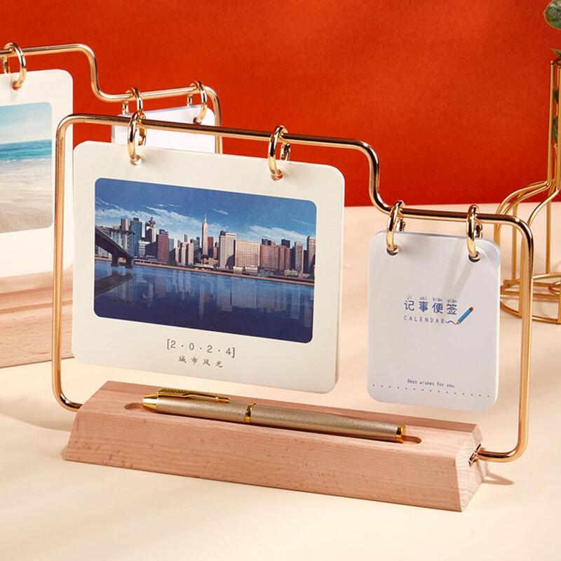 Thickened Desk Calendar with Metal Buckle 2024 Solid Wood Desk Calendar with Metal Buckle Design Printing Monthly for Home