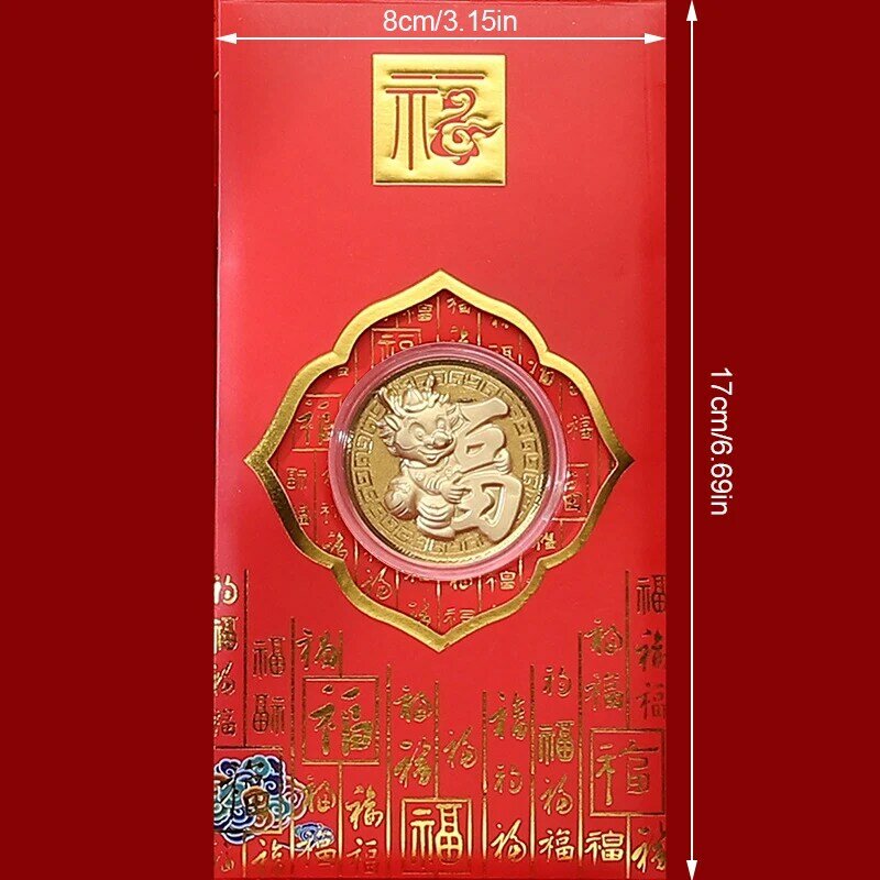 Sobres rojos de Año Nuevo Chino, paquete de dinero de la suerte de dragón 2024, moneda de oro, Hong Bao para decoración del Festival de Primavera, 1 unidad