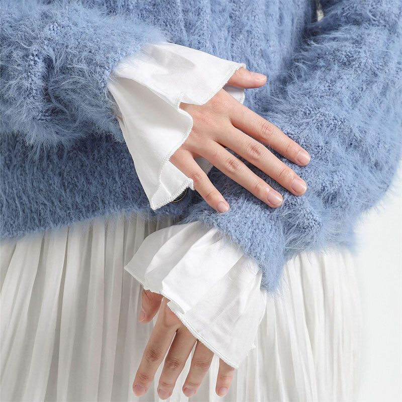 Maniche finte Vintage da donna per maglione polsini finti decorativi maniche da sposa balze in pizzo pieghe maniche finte da polso abbottonate
