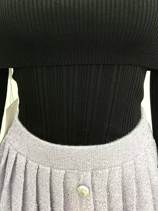 Suéter con hombros descubiertos para mujer, Jersey de punto de manga larga con cuello oblicuo y Espalda descubierta, ajustado, novedad de primavera