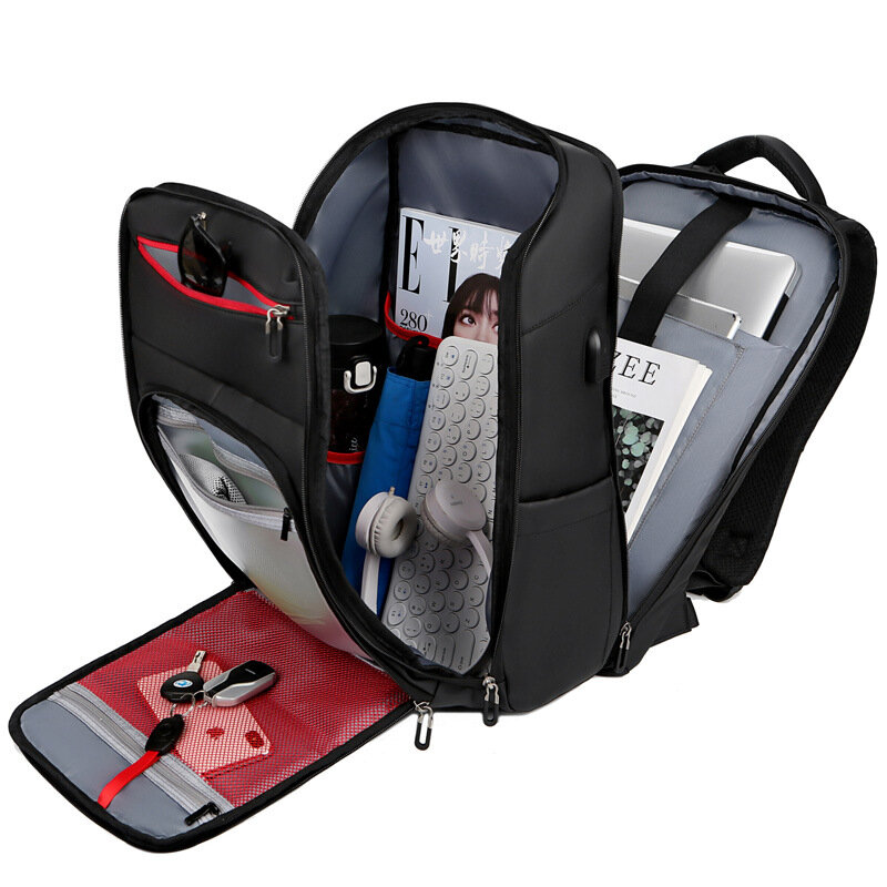 حقيبة ظهر نايلون متعددة الوظائف للرجال ، حقيبة سفر للعمل مع شعار مطبوع ، سعة عالية