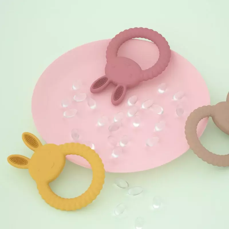 Mordedor de silicona de grado alimenticio para bebé, juguete de conejo de dibujos animados, anillo de dentición sin BPA de lactancia, accesorios para morder Molar para la salud del recién nacido, 1 unidad