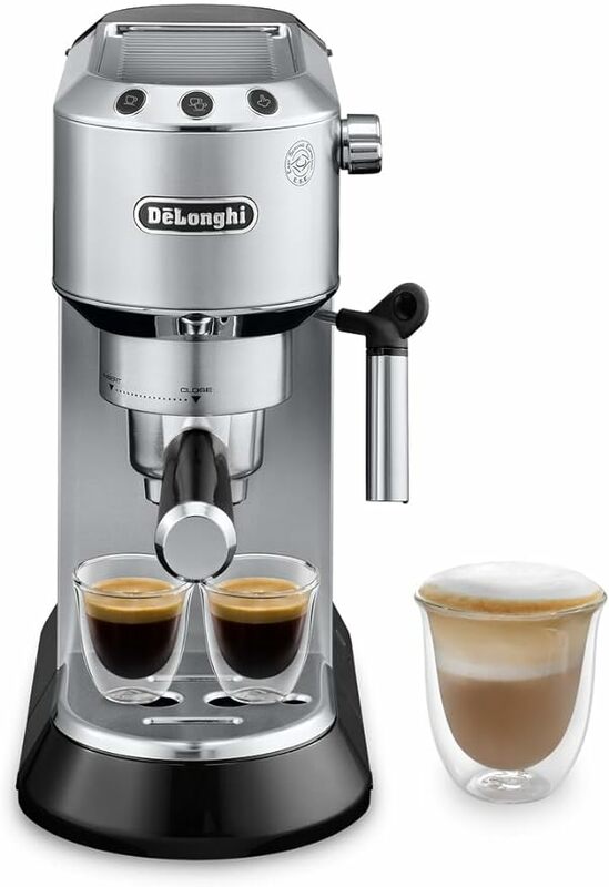 コーヒーとカプチーノメーカー、エスプレッソマシン、ミルク泡立て器、金属、コンパクトなデザイン、6インチ幅、最大5インチのカップに適合