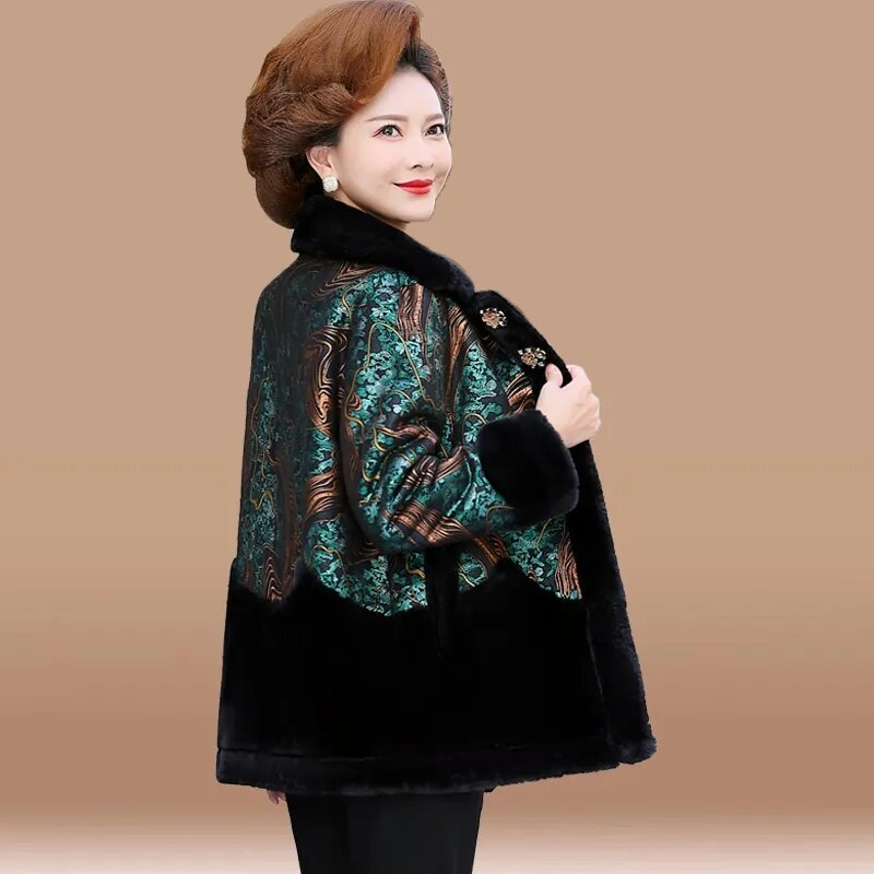 2023 New Autumn Winter Faux Fur Jacket Middle Aged Elderly Mother Mink Coat Women High End Thicken Warm Velvet Overcoat XL-6XL