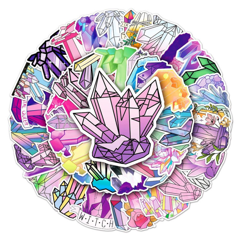 Pegatinas de gemas de cristal mágicas para ordenador portátil, calcomanías para monopatín, 10/50/100 piezas, dibujos animados, Ore, belleza pura, Color Graffiti