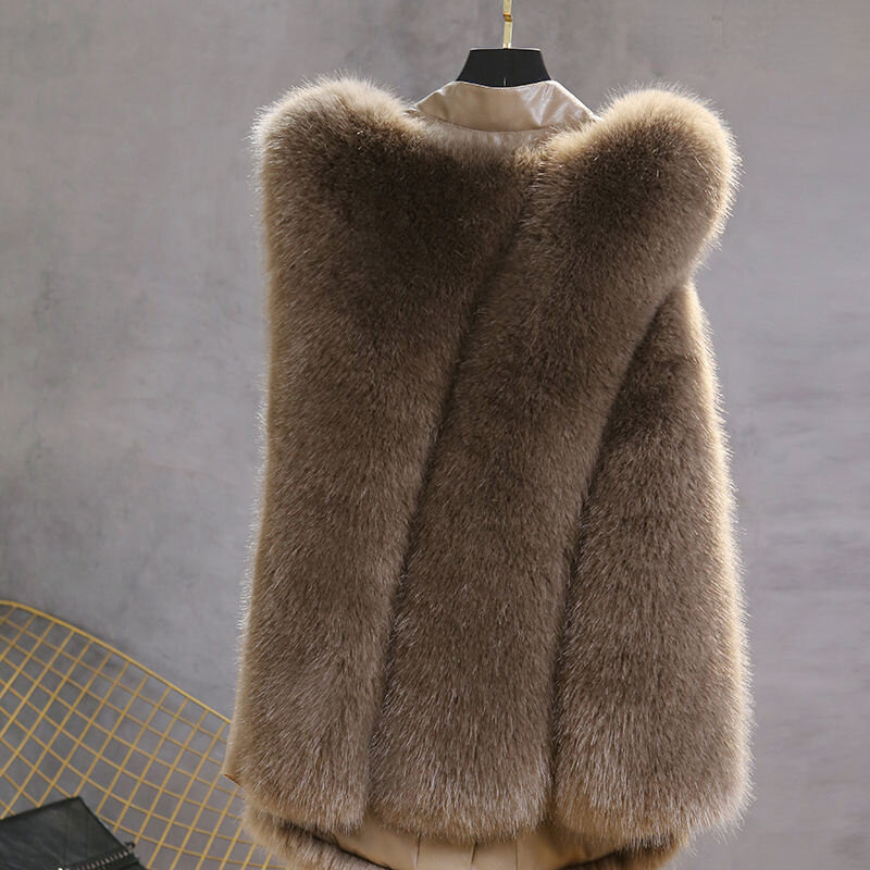 Chaleco largo de piel de zorro de imitación para mujer, chaqueta sin mangas de alta calidad, invierno, 2022