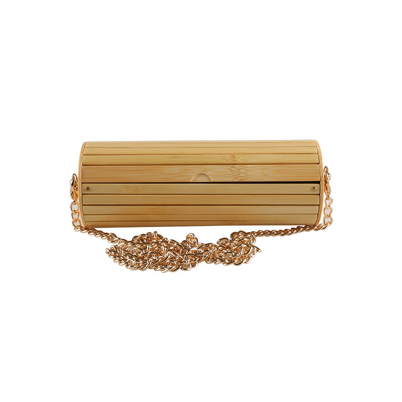 Круглая цилиндрическая деревянная натуральная бамбуковая сумка-мессенджер ручной работы с цепочкой