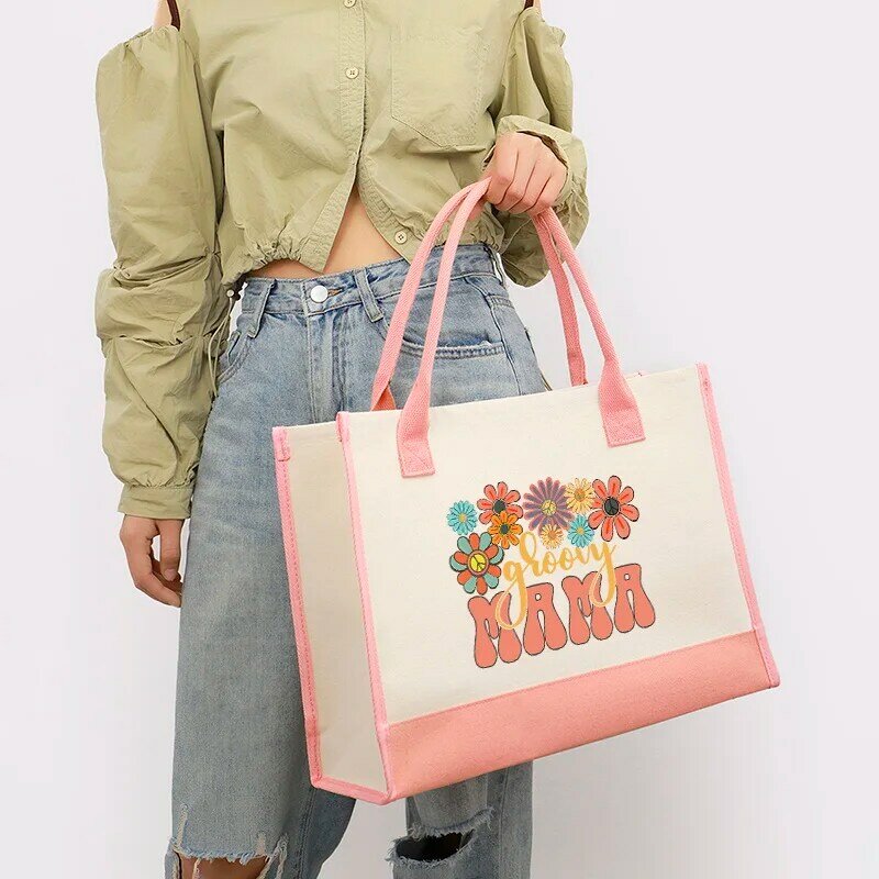 กระเป๋าถือผ้าใบแฟชั่นสำหรับผู้หญิงสีสันสดใสกระเป๋าสะพายไหล่ข้างเดียวกระเป๋าชายหาดแบบลำลองกันน้ำ