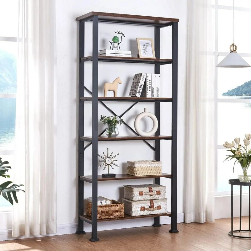 6 layers of vintage industrial bookshelves with independent storage of large bookshelves for living room,bedroom and kitchen