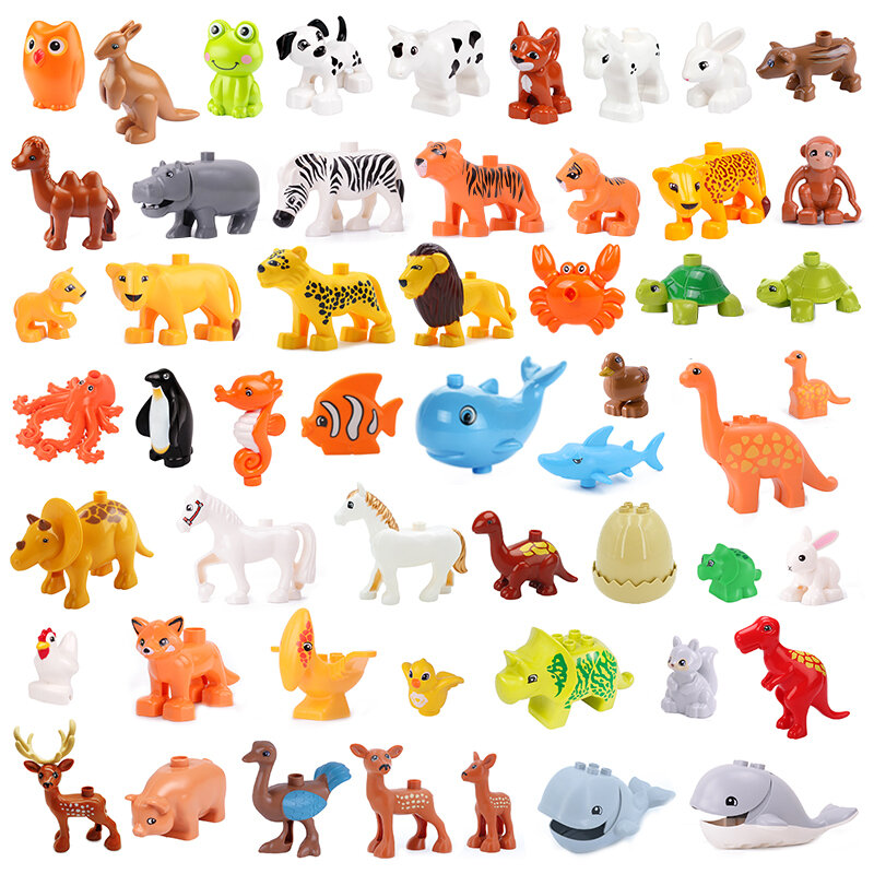 Grandes animais bloco de construção para crianças, acessórios agrícolas, elefante, tubarão, compatível com brinquedos duploed, presente