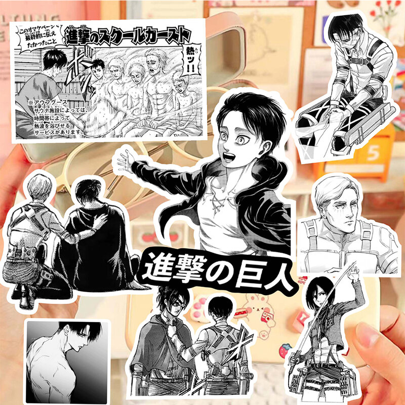 Stiker serangan on Titan Anime klasik, 10/30/70 buah stiker grafiti hitam dan putih Keren stiker kartun Skateboard Laptop