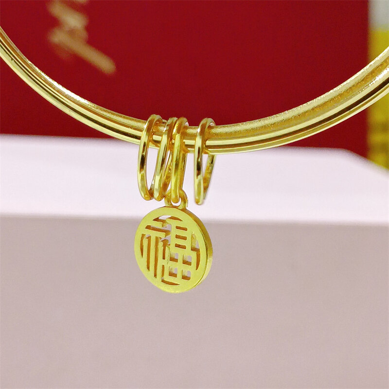 Fashion Plated 24K Gold Multi Layers Bracelet Three Round Sand Gold Circle Lucky Blessing Bangle for Women Ladies Jewelry Gifts