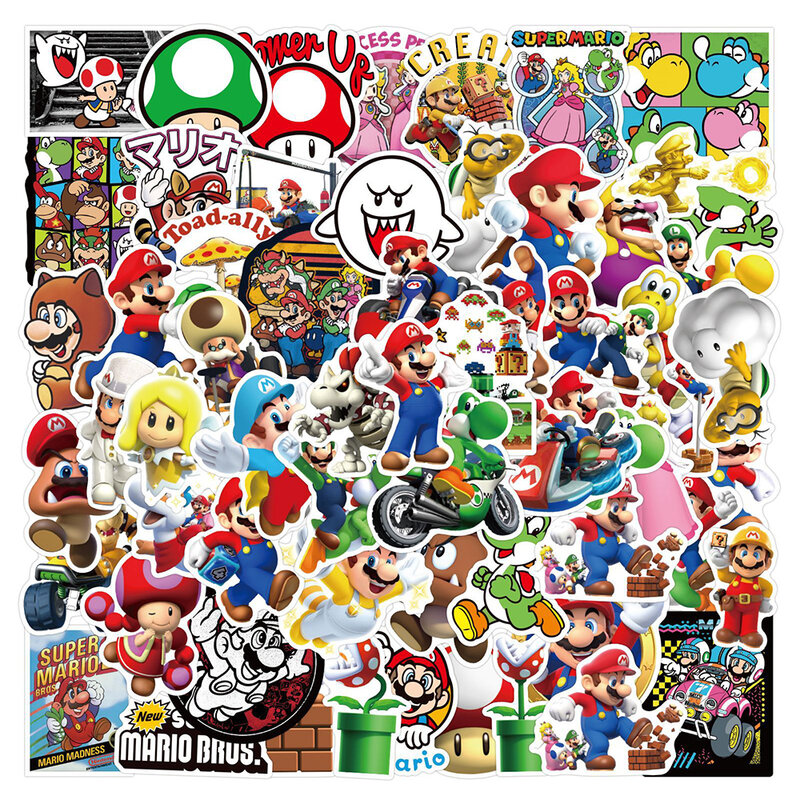 10/30/100 buah stiker Anime Game Super Mario Bros stiker grafiti bagasi papan luncur ponsel stiker kartun persik Yoshi lucu