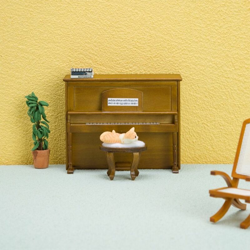 Boneka kayu kerajinan Piano multiwarna 1/12 miniatur Pianoforte rumah bermain Model adegan rumah boneka alat musik