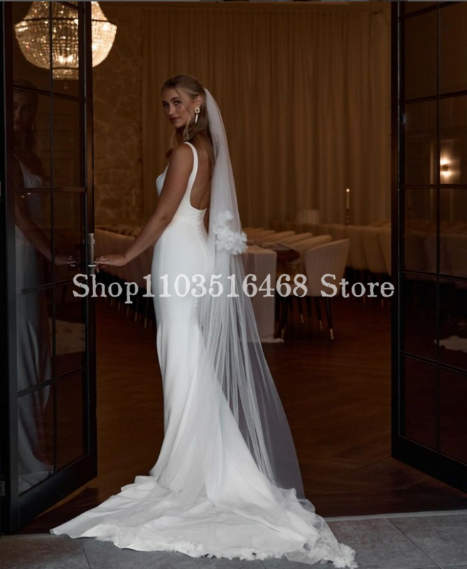 Elegante vestido de noiva sereia branca para mulheres, vestidos de casamento formais, sexy com pescoço quadrado, sem encosto, 2024