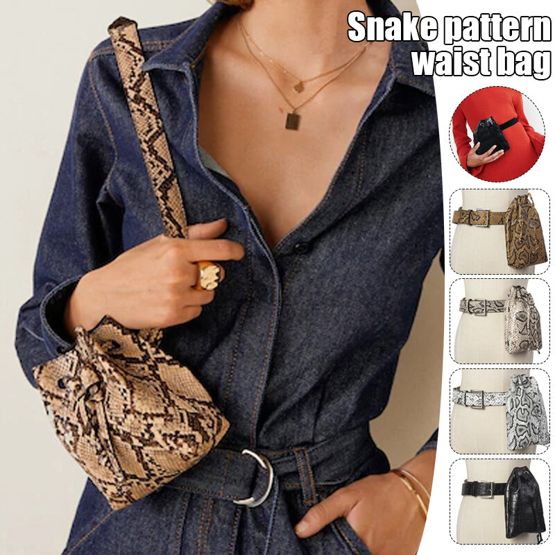 중세 뱀 패턴 허리 가방, 벨트 포함, 레트로 PU 가죽 동전 지갑, 어깨 벨트, 대각선 크로스 백