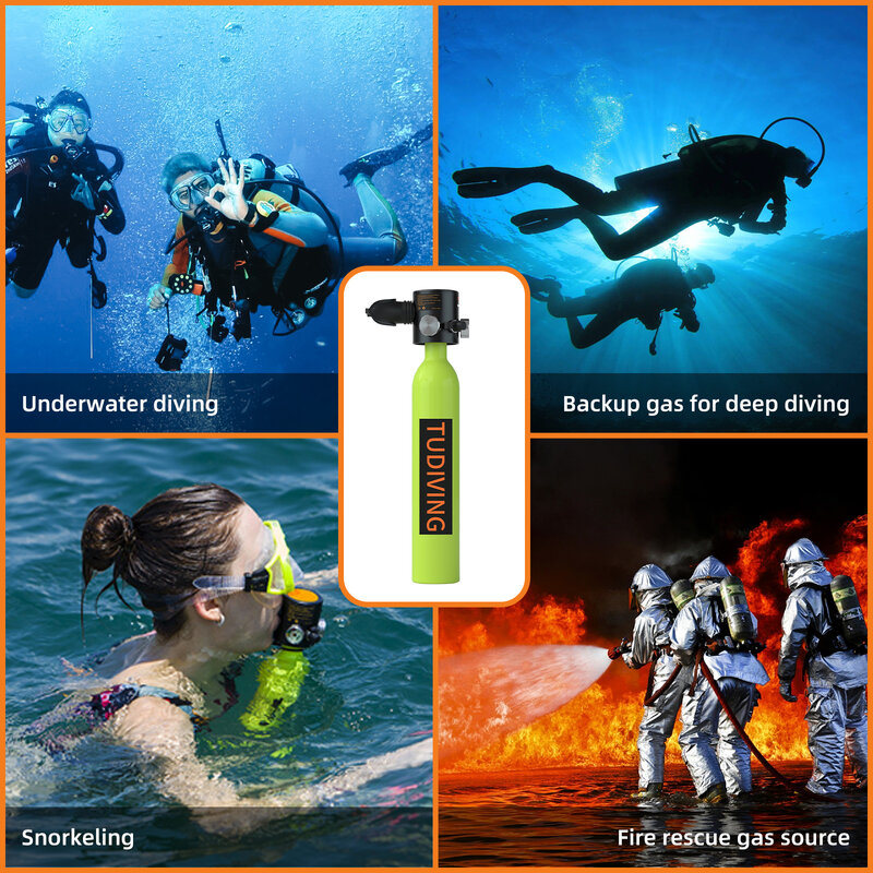 TUDIVING 0.5L Scuba Diving Tank Mini bombola di ossigeno portatile con pompa bombola subacquea riutilizzabile per attrezzature per immersioni e Snorkeling
