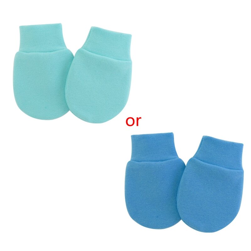 Q0KB Solid Color No Scratch Mitts Baby Anti Scratching Soft Cotton Gloves Newborn for Protection Face Scratch Hands Gloves