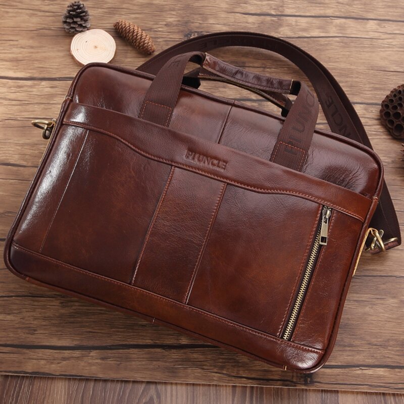 PI UNCLE Men's Leather Briefcase Fashion Handbag Retro Messenger Bag Business Folder Casual Men's Bag