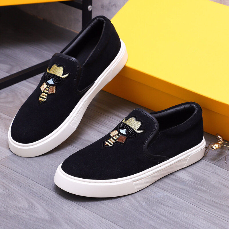Black leather fashion men's loafers Flat casual walking  driving shoes