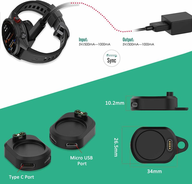 Charger for Garmin Smartwatch Adapter Charging Converter Connector for Fenix 7X 6 /Instinct 2/ Venu 2/ Vivoactive 4/ forerunner