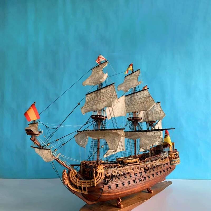 Modelo de barco de vela de madera, Battleship español, modelo de barco San Ignacio, adornos de modelo de barco de palisandro terminado