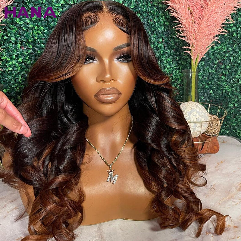 Perruque Lace Closure Wig Body Wave Naturelle pour Femme, Cheveux Humains, 13x4 HD, 6x4, Pre-Plucked, Wear To Go, Ombre Video Brown