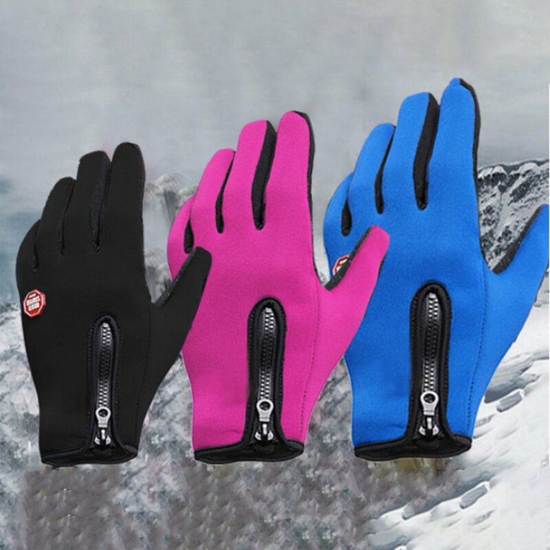 Fietshandschoenen Heren En Dames Fleece Winddichte Warme Touchscreen Handschoenen Buiten Bergbeklimmen Ski Rijden Rits Handschoenen