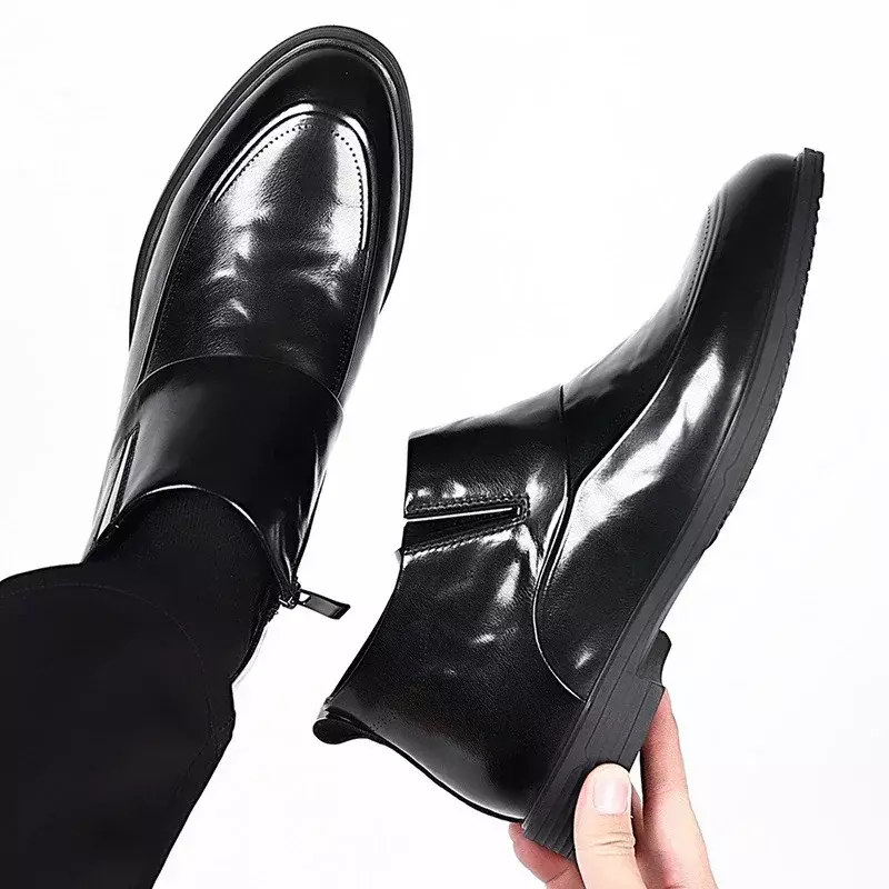 Chaussures Polyvalentes en Cuir pour Homme, Décontractées, pour Mariage en Plein Air, Pointues, Fermeture à Glissière Latérale, Talon Bas, Couture Solide, 2023