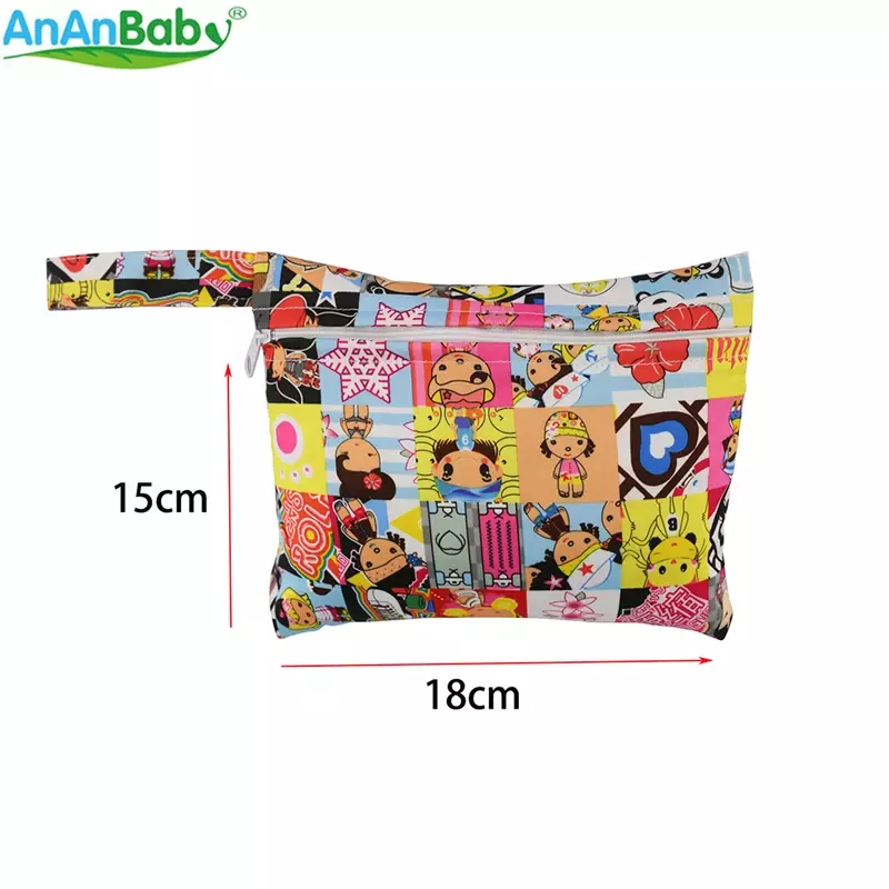 AnAnbaby 2 szt. Torba na pieluchy dla niemowląt drukuje wodoodporny PUL Mini pieluszka torba dla mamy lub dzieci z zamkiem błyskawicznym