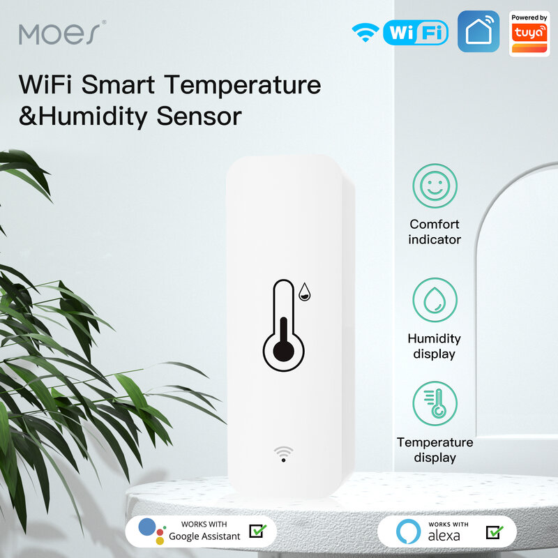 MOES-Tuya 스마트 와이파이 온도 습도 센서 습도계, 온도계 감지기, 알렉사 구글 홈과 스마트 장면 연결